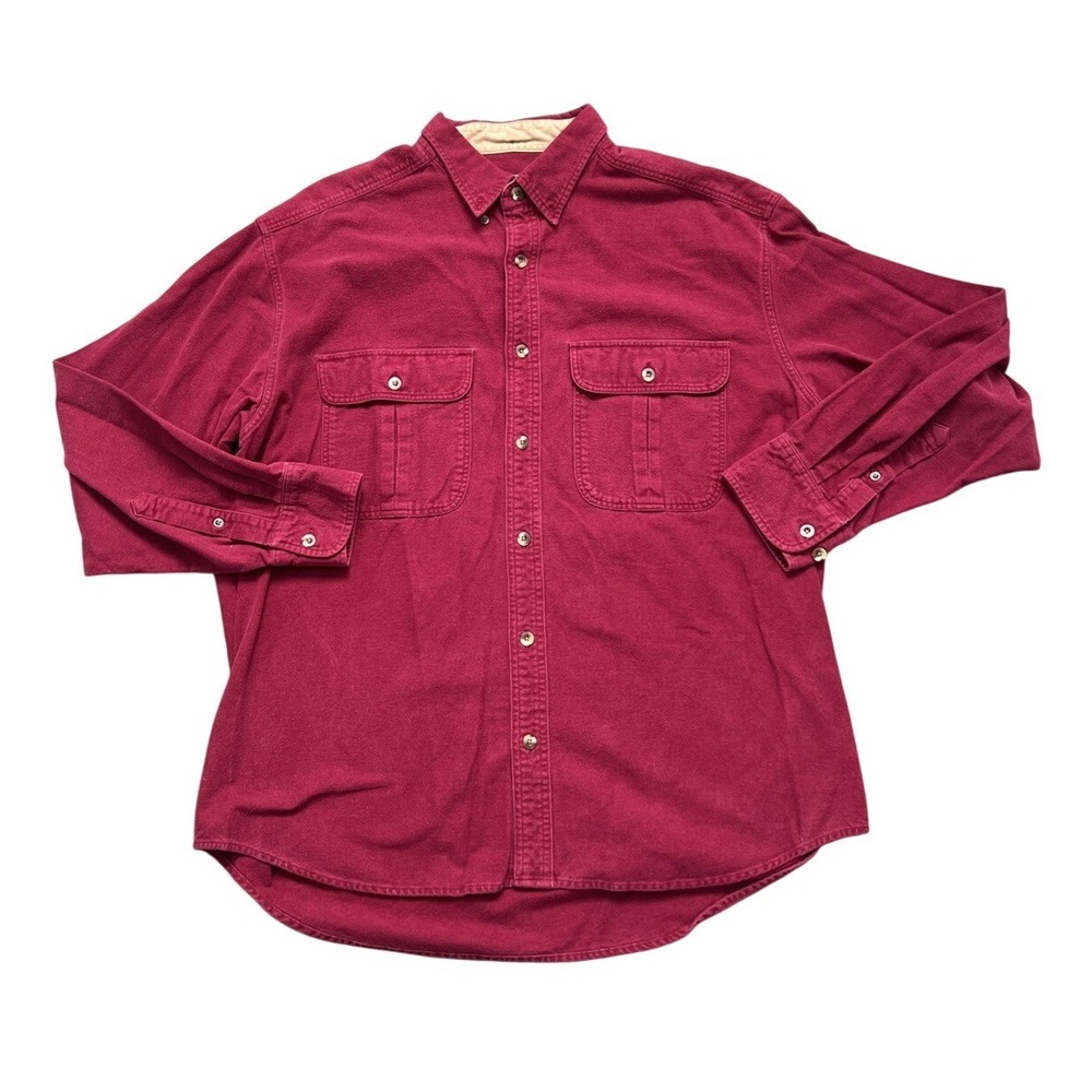 Cabelas Mens Deerskin Soft Chamois Shirt Burgundy Red Cotton Flannel Large L REG